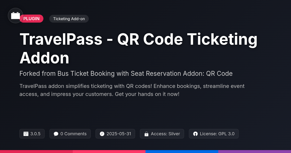 TravelPass - QR Code Ticketing Addon forked from Bus Ticket Booking with Seat Reservation Addon: QR Code TravelPass - QR Code Ticketing Addon forked from Bus Ticket Booking with Seat Reservation Addon: QR Code