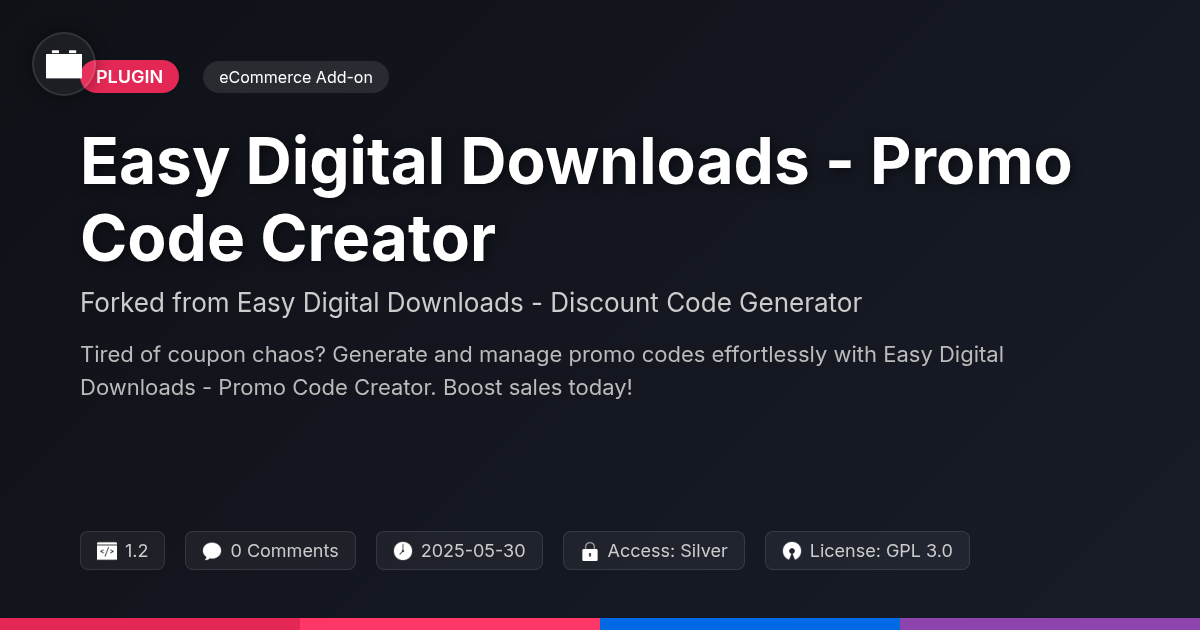 Easy Digital Downloads - Promo Code Creator forked from Easy Digital Downloads - Discount Code Generator Easy Digital Downloads - Promo Code Creator forked from Easy Digital Downloads - Discount Code Generator