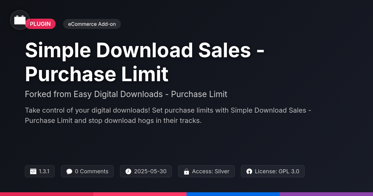 Simple Download Sales - Purchase Limit forked from Easy Digital Downloads - Purchase Limit Simple Download Sales - Purchase Limit forked from Easy Digital Downloads - Purchase Limit
