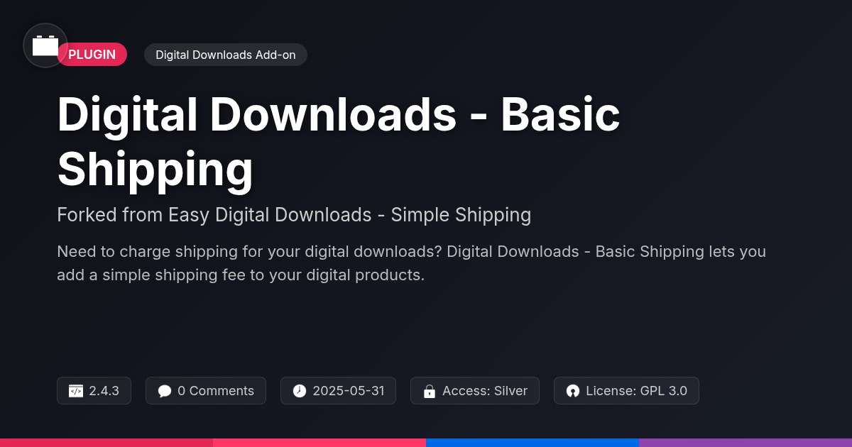 Digital Downloads - Basic Shipping forked from Easy Digital Downloads - Simple Shipping Digital Downloads - Basic Shipping forked from Easy Digital Downloads - Simple Shipping