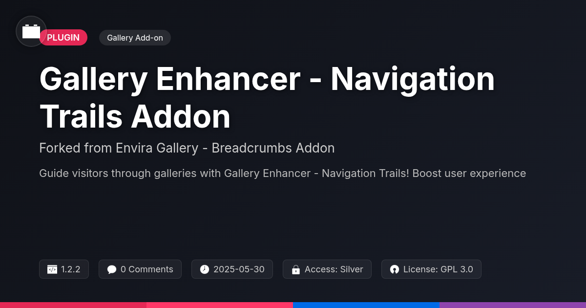 Gallery Enhancer - Navigation Trails Addon forked from Envira Gallery - Breadcrumbs Addon Gallery Enhancer - Navigation Trails Addon forked from Envira Gallery - Breadcrumbs Addon