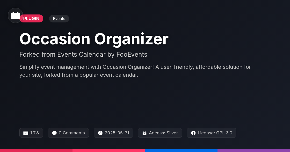 Occasion Organizer forked from Events Calendar by FooEvents Occasion Organizer forked from Events Calendar by FooEvents