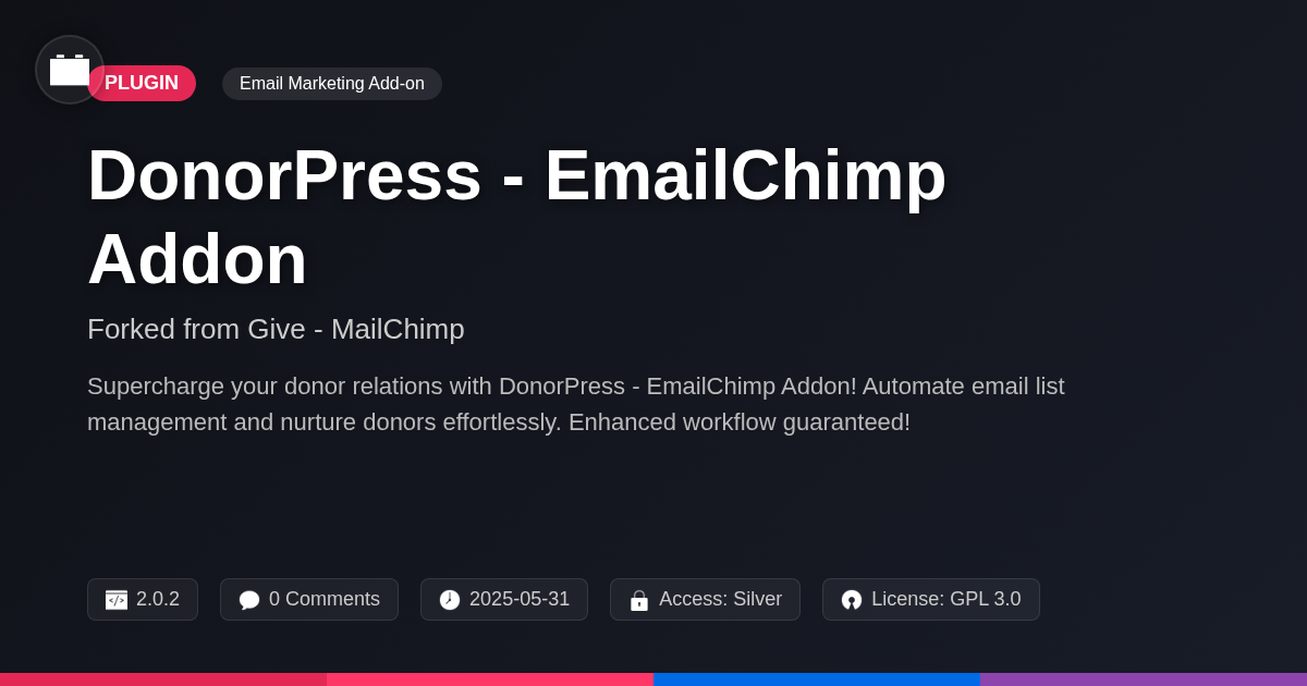 DonorPress - EmailChimp Addon forked from Give - MailChimp DonorPress - EmailChimp Addon forked from Give - MailChimp