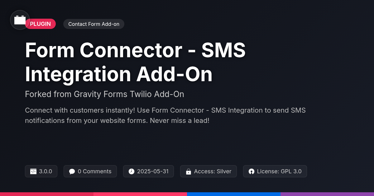 Form Connector - SMS Integration Add-On forked from Gravity Forms Twilio Add-On Form Connector - SMS Integration Add-On forked from Gravity Forms Twilio Add-On