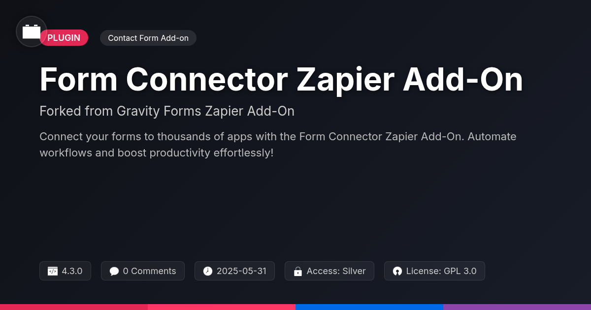 Form Connector Zapier Add-On forked from Gravity Forms Zapier Add-On Form Connector Zapier Add-On forked from Gravity Forms Zapier Add-On