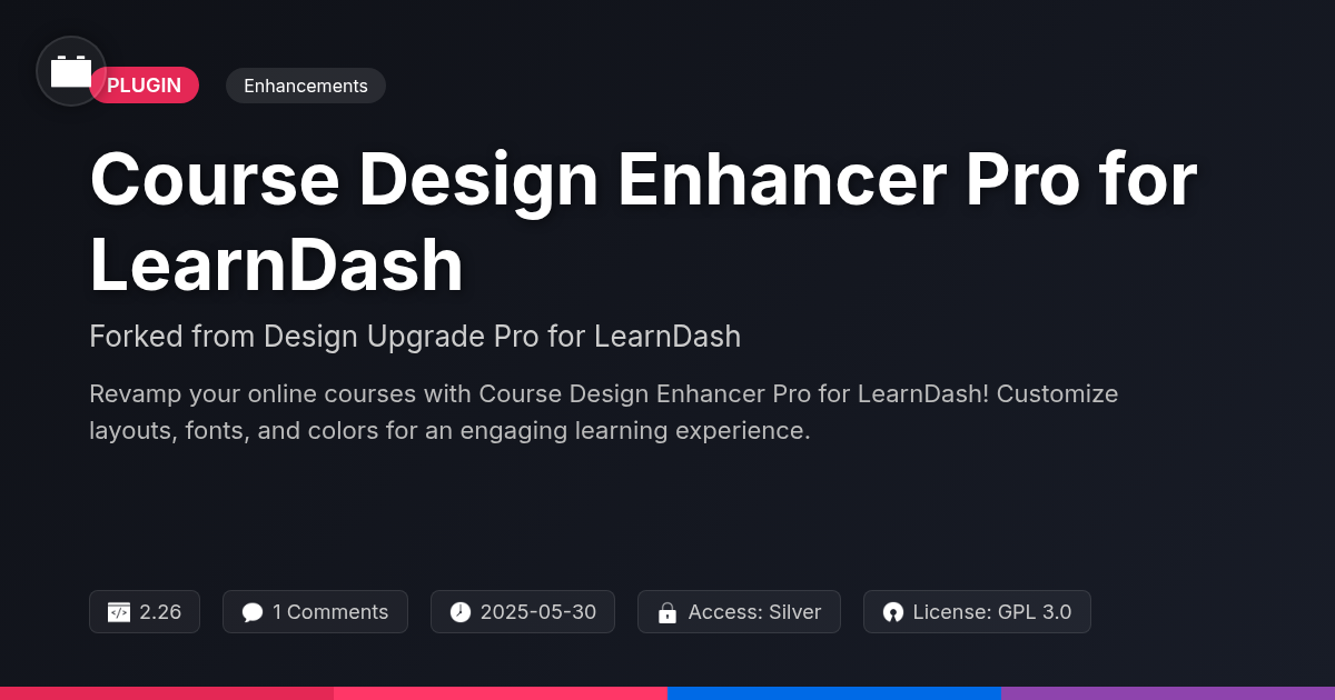 Course Design Enhancer Pro for LearnDash forked from Design Upgrade Pro for LearnDash Course Design Enhancer Pro for LearnDash forked from Design Upgrade Pro for LearnDash
