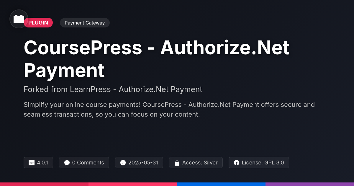 CoursePress - Authorize.Net Payment forked from LearnPress - Authorize.Net Payment CoursePress - Authorize.Net Payment forked from LearnPress - Authorize.Net Payment