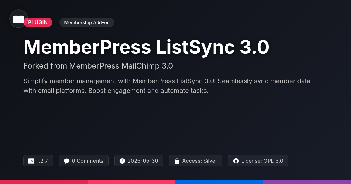MemberPress ListSync 3.0 forked from MemberPress MailChimp 3.0 MemberPress ListSync 3.0 forked from MemberPress MailChimp 3.0