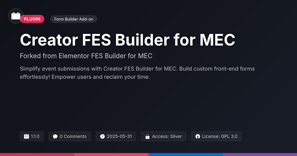 Creator FES Builder for MEC forked from Elementor FES Builder for MEC Creator FES Builder for MEC forked from Elementor FES Builder for MEC