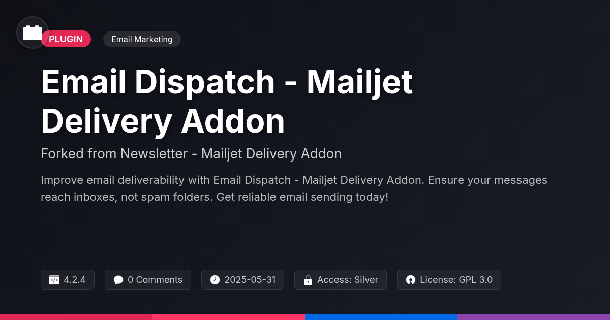 Email Dispatch - Mailjet Delivery Addon forked from Newsletter - Mailjet Delivery Addon Email Dispatch - Mailjet Delivery Addon forked from Newsletter - Mailjet Delivery Addon