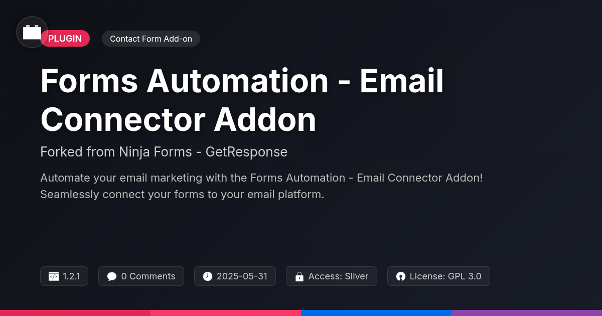 Forms Automation - Email Connector Addon forked from Ninja Forms - GetResponse Forms Automation - Email Connector Addon forked from Ninja Forms - GetResponse