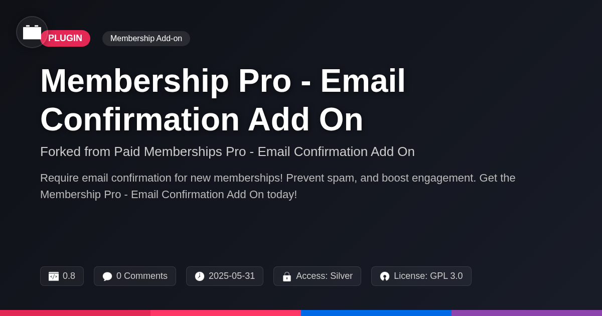Membership Pro - Email Confirmation Add On forked from Paid Memberships Pro - Email Confirmation Add On Membership Pro - Email Confirmation Add On forked from Paid Memberships Pro - Email Confirmation Add On