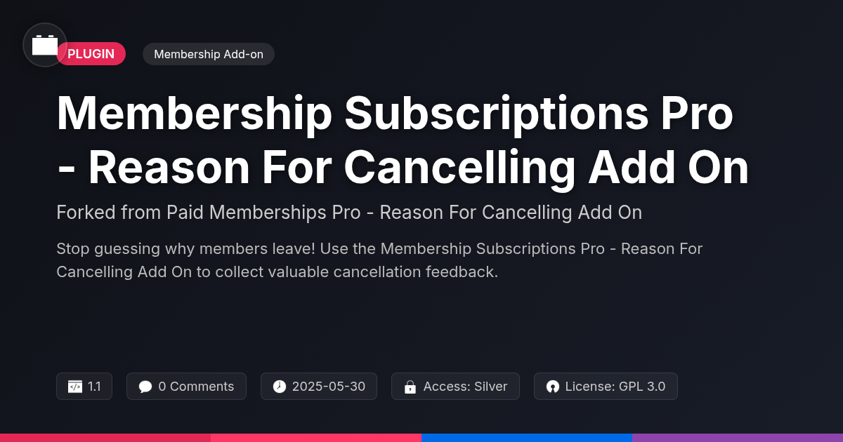Membership Subscriptions Pro - Reason For Cancelling Add On forked from Paid Memberships Pro - Reason For Cancelling Add On Membership Subscriptions Pro - Reason For Cancelling Add On forked from Paid Memberships Pro - Reason For Cancelling Add On