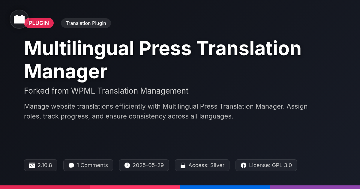 Multilingual Press Translation Manager forked from WPML Translation Management Multilingual Press Translation Manager forked from WPML Translation Management