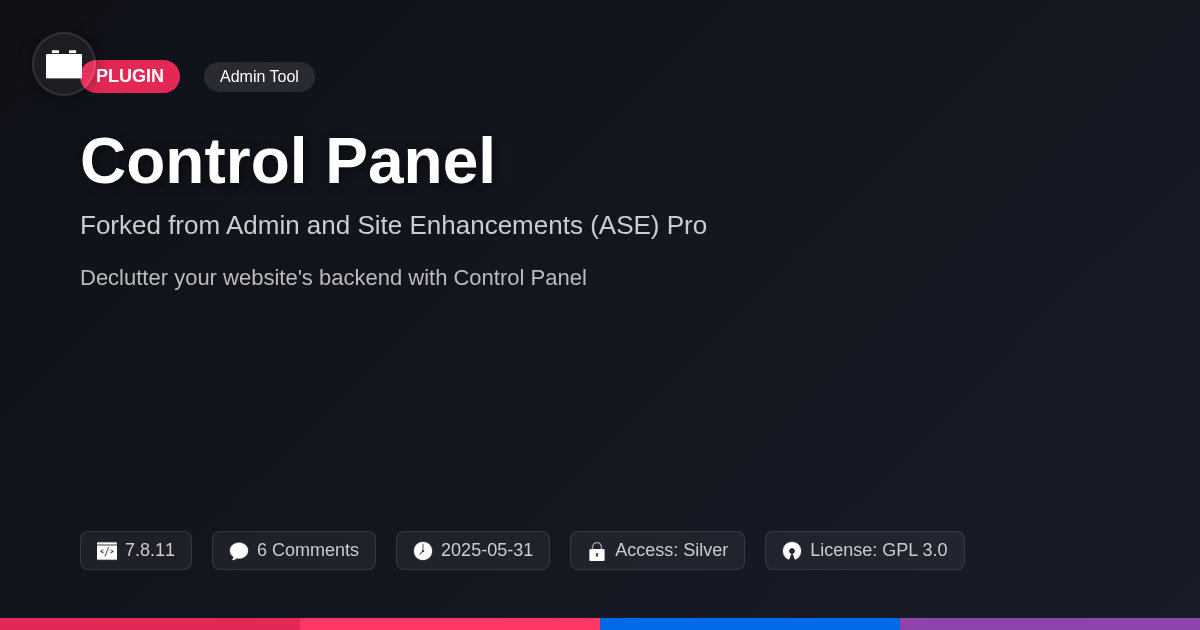 Control Panel & Site Boost Pro forked from Admin and Site Enhancements (ASE) Pro Control Panel & Site Boost Pro forked from Admin and Site Enhancements (ASE) Pro