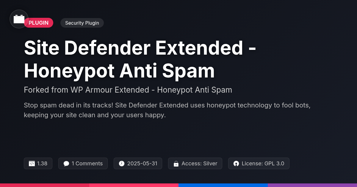 Site Defender Extended - Honeypot Anti Spam forked from WP Armour Extended - Honeypot Anti Spam Site Defender Extended - Honeypot Anti Spam forked from WP Armour Extended - Honeypot Anti Spam