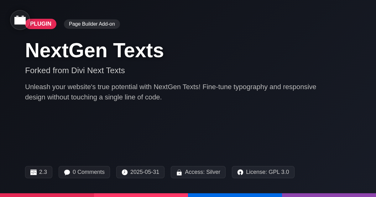 NextGen Texts forked from Divi Next Texts NextGen Texts forked from Divi Next Texts