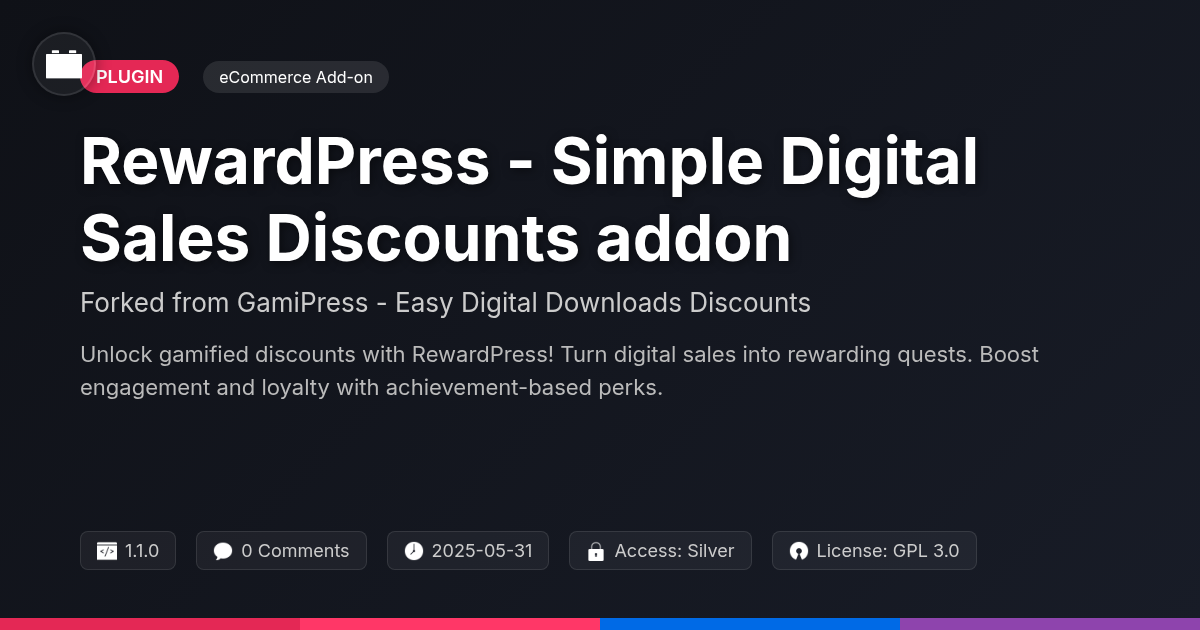 RewardPress - Simple Digital Sales Discounts addon forked from GamiPress - Easy Digital Downloads Discounts RewardPress - Simple Digital Sales Discounts addon forked from GamiPress - Easy Digital Downloads Discounts
