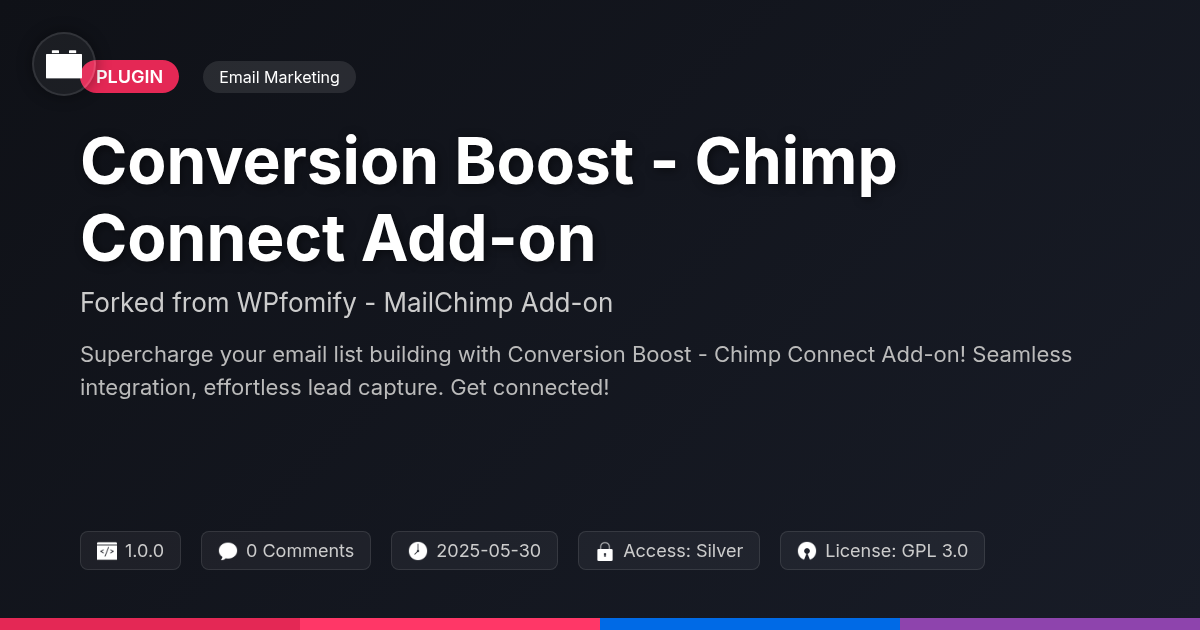 Conversion Boost - Chimp Connect Add-on forked from WPfomify - MailChimp Add-on Conversion Boost - Chimp Connect Add-on forked from WPfomify - MailChimp Add-on