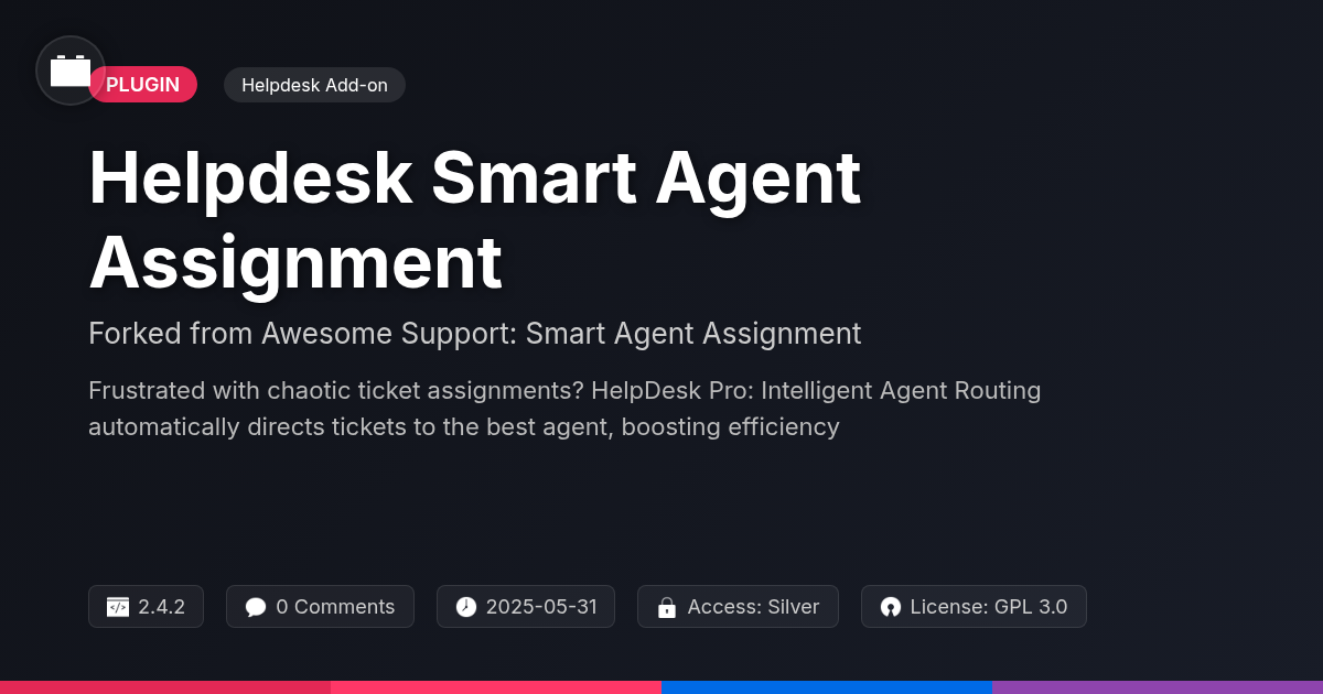 Helpdesk Smart Agent Assignment forked from Awesome Support: Smart Agent Assignment Helpdesk Smart Agent Assignment forked from Awesome Support: Smart Agent Assignment
