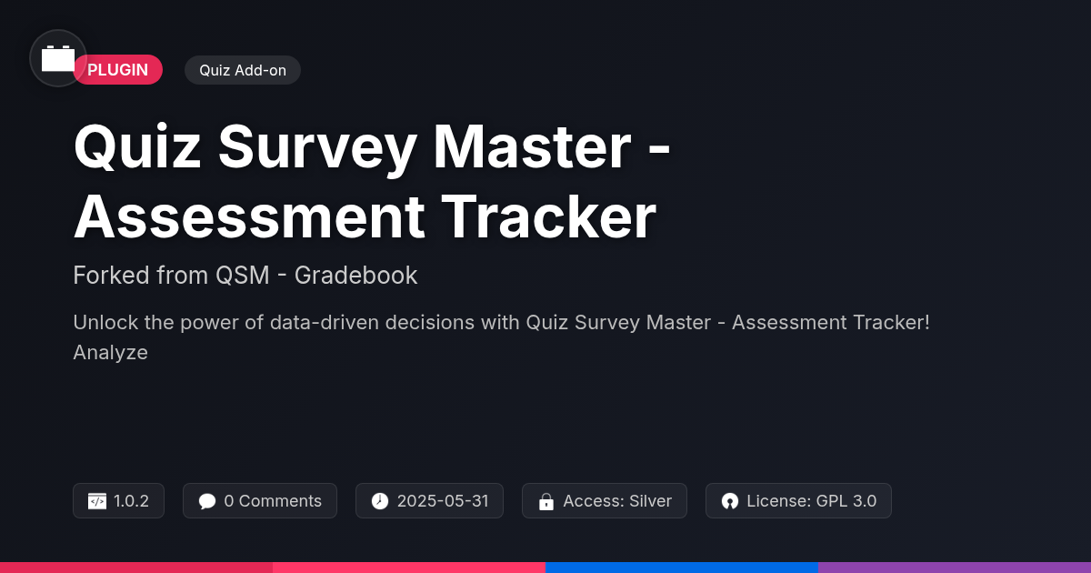 Quiz Survey Master - Assessment Tracker forked from QSM - Gradebook Quiz Survey Master - Assessment Tracker forked from QSM - Gradebook