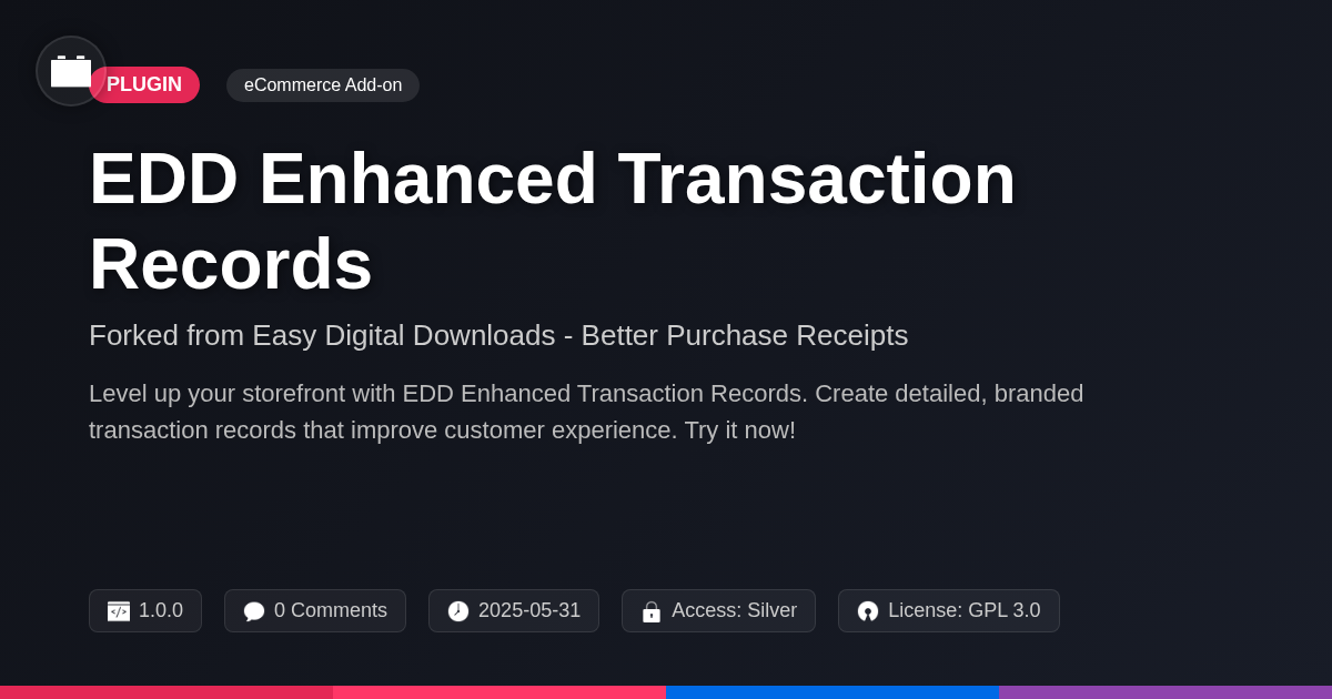 EDD Enhanced Transaction Records forked from Easy Digital Downloads - Better Purchase Receipts EDD Enhanced Transaction Records forked from Easy Digital Downloads - Better Purchase Receipts