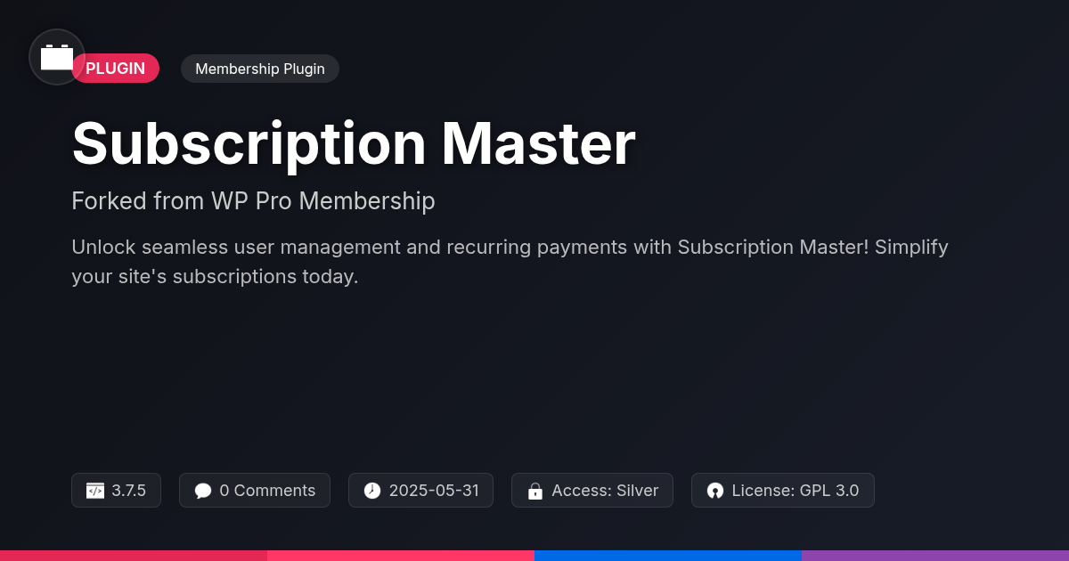 Subscription Master forked from WP Pro Membership