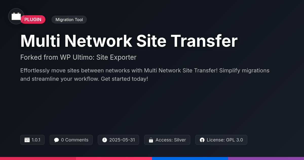 Multi Network Site Transfer forked from WP Ultimo: Site Exporter & Importer Multi Network Site Transfer forked from WP Ultimo: Site Exporter & Importer