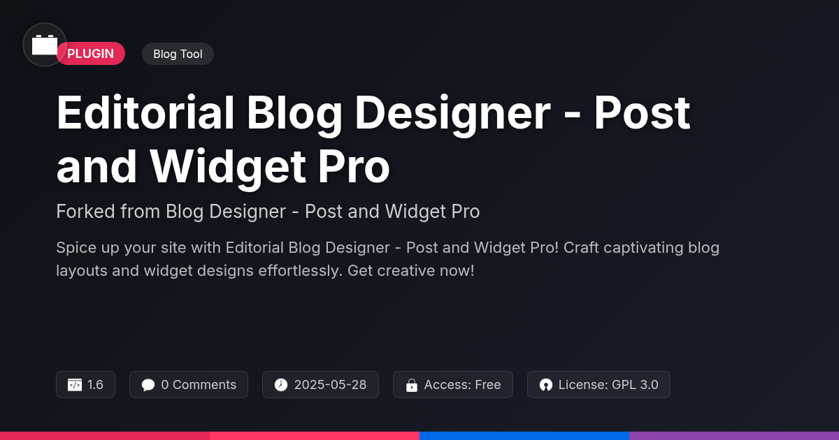 Editorial Blog Designer - Post and Widget Pro forked from Blog Designer - Post and Widget Pro