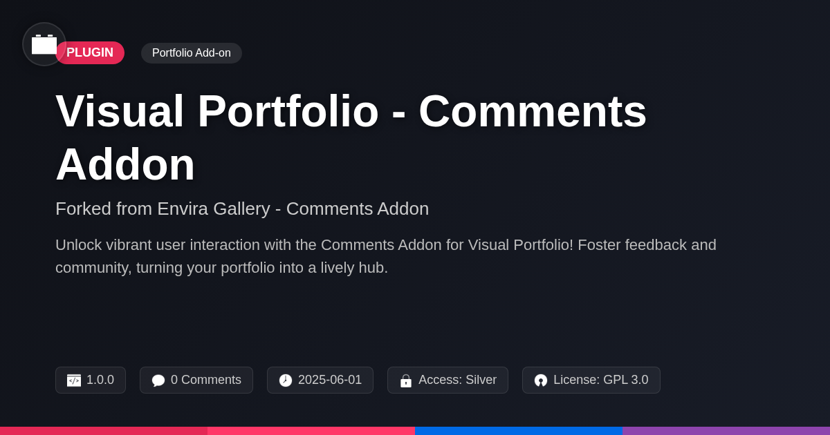 Visual Portfolio - Comments Addon forked from Envira Gallery - Comments Addon Visual Portfolio - Comments Addon forked from Envira Gallery - Comments Addon