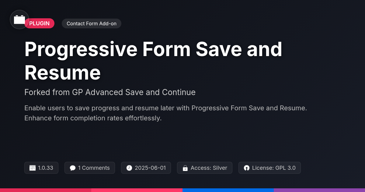 Progressive Form Save and Resume forked from GP Advanced Save and Continue Progressive Form Save and Resume forked from GP Advanced Save and Continue