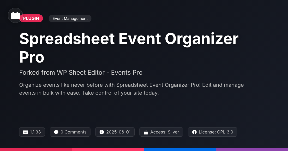 Spreadsheet Event Organizer Pro forked from WP Sheet Editor - Events Pro Spreadsheet Event Organizer Pro forked from WP Sheet Editor - Events Pro