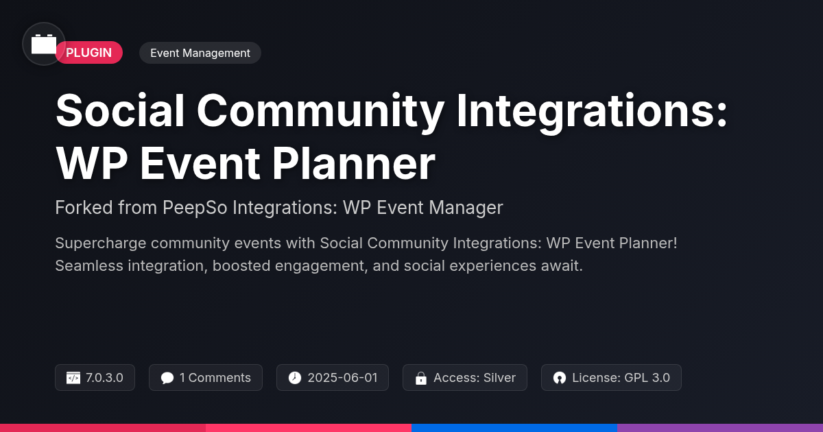 Social Community Integrations: WP Event Planner forked from PeepSo Integrations: WP Event Manager Social Community Integrations: WP Event Planner forked from PeepSo Integrations: WP Event Manager