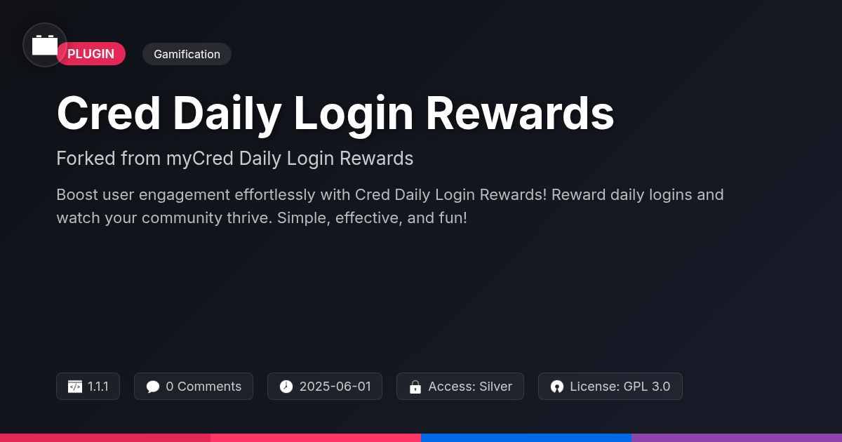 Cred Daily Login Rewards forked from myCred Daily Login Rewards Cred Daily Login Rewards forked from myCred Daily Login Rewards
