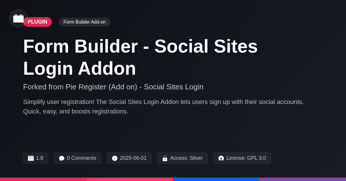 Form Builder - Social Sites Login Addon forked from Pie Register (Add on) - Social Sites Login