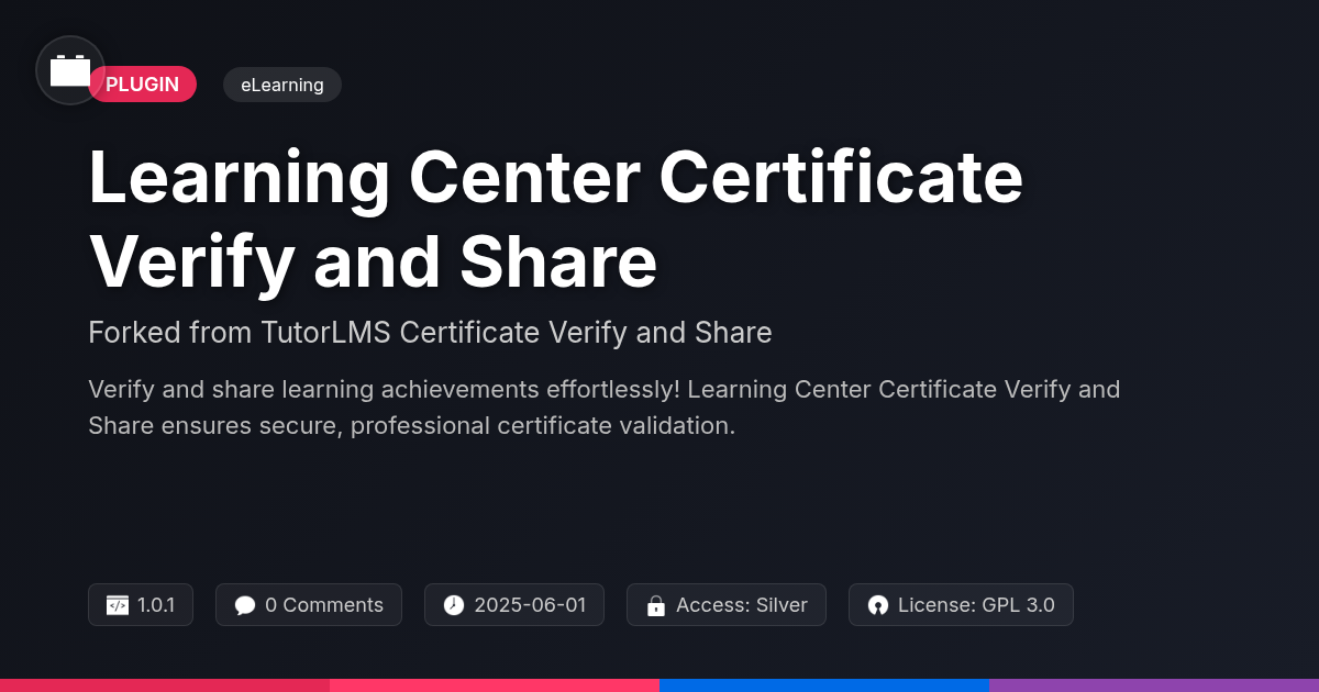 Learning Center Certificate Verify and Share forked from TutorLMS Certificate Verify and Share Learning Center Certificate Verify and Share forked from TutorLMS Certificate Verify and Share
