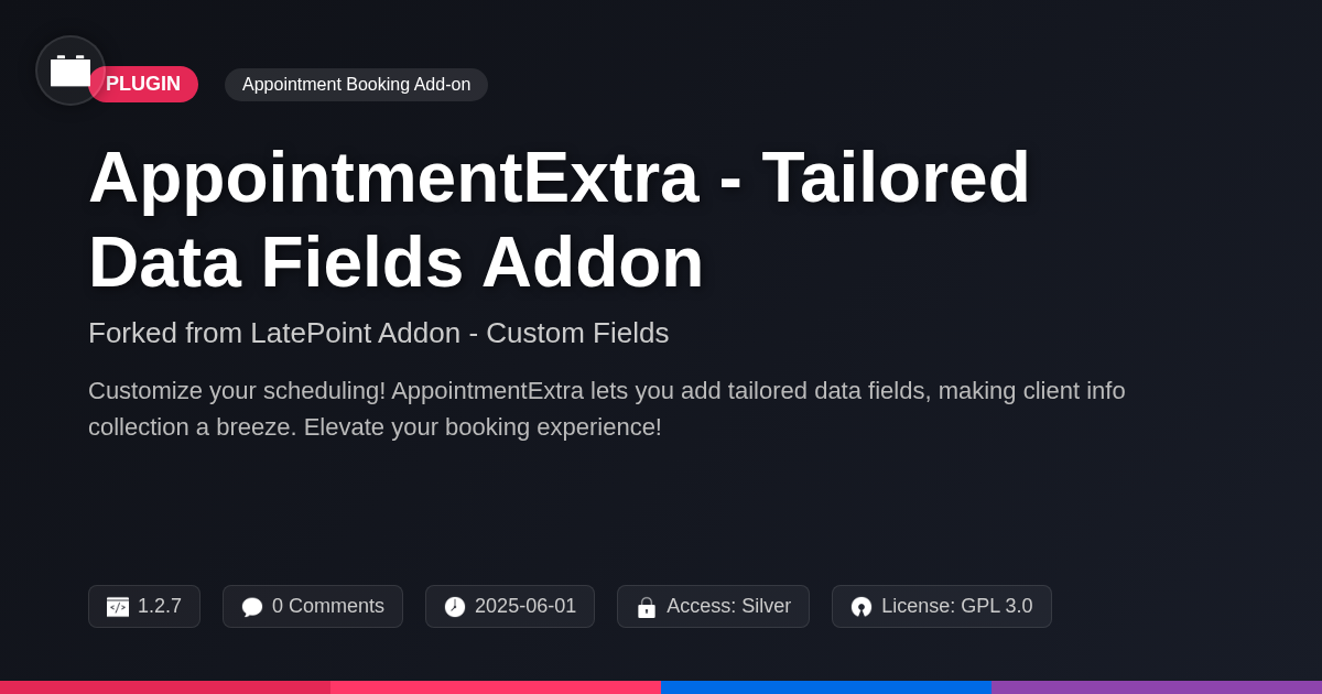 AppointmentExtra - Tailored Data Fields Addon forked from LatePoint Addon - Custom Fields AppointmentExtra - Tailored Data Fields Addon forked from LatePoint Addon - Custom Fields