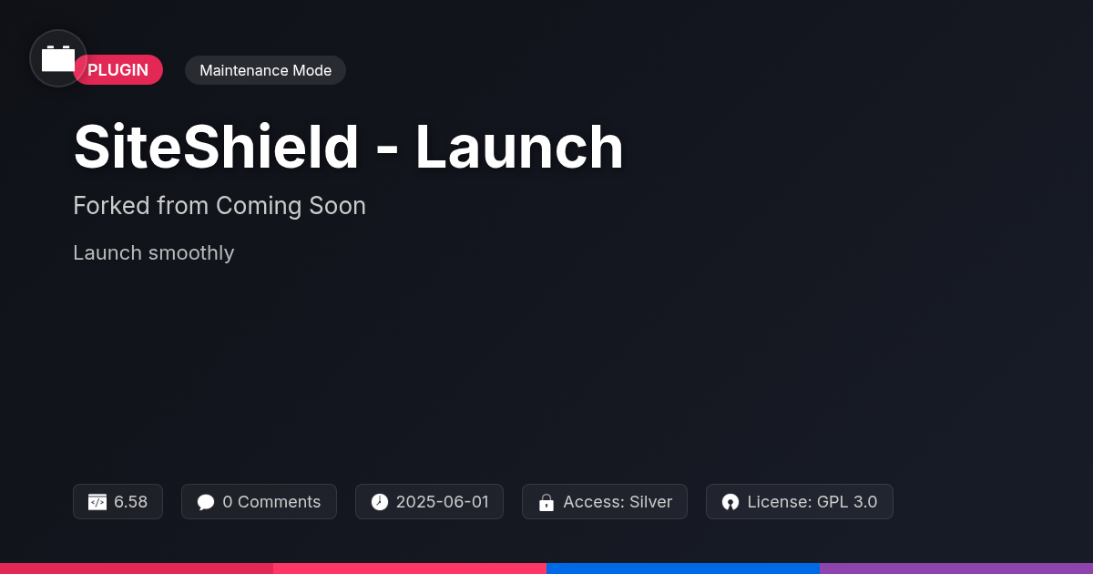 SiteShield - Launch & Maintenance Mode PRO forked from Coming Soon & Maintenance Mode PRO SiteShield - Launch & Maintenance Mode PRO forked from Coming Soon & Maintenance Mode PRO