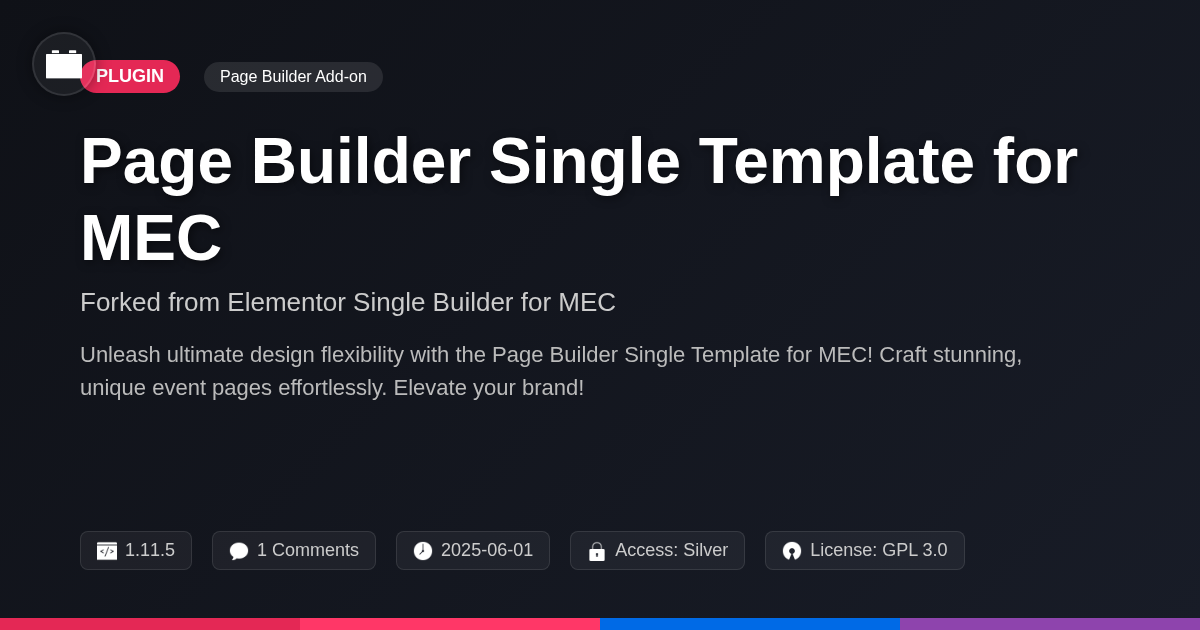 Page Builder Single Template for MEC forked from Elementor Single Builder for MEC Page Builder Single Template for MEC forked from Elementor Single Builder for MEC