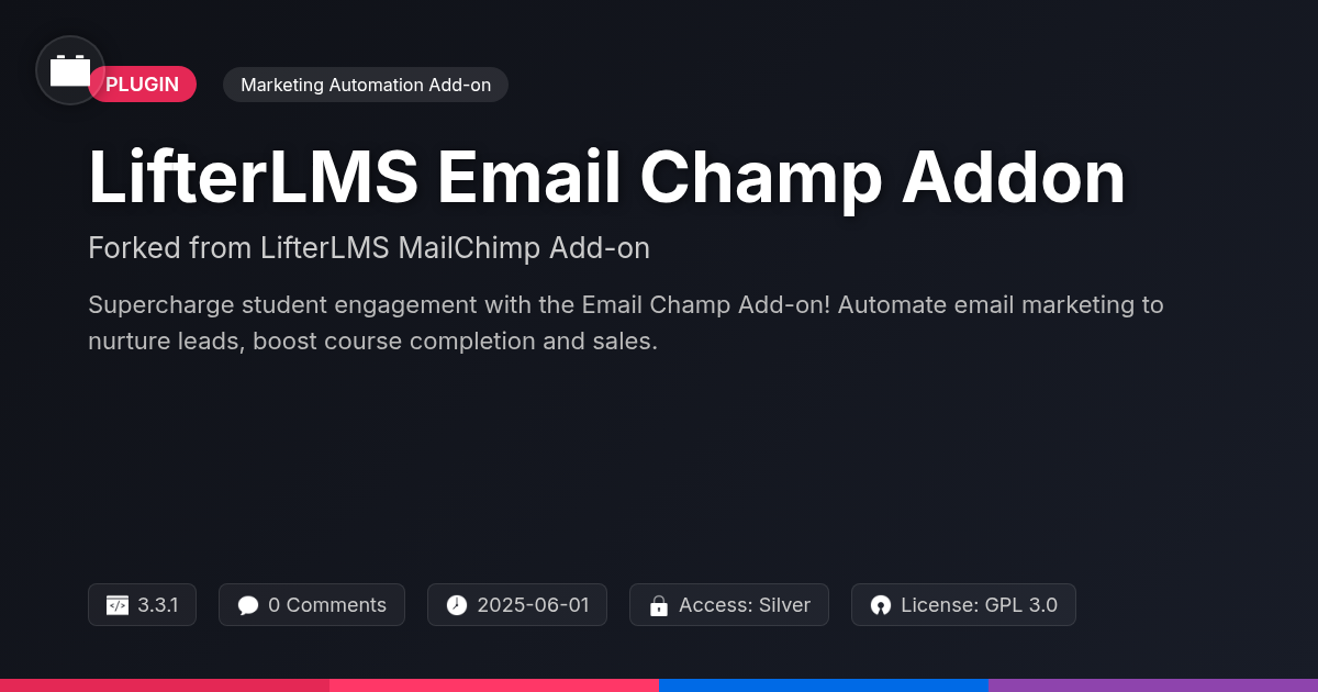 LifterLMS Email Champ Addon forked from LifterLMS MailChimp Add-on LifterLMS Email Champ Addon forked from LifterLMS MailChimp Add-on