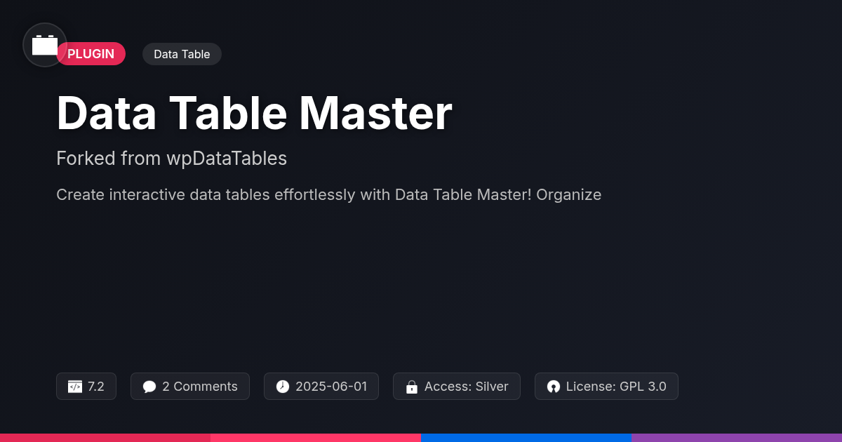 Data Table Master forked from wpDataTables Data Table Master forked from wpDataTables