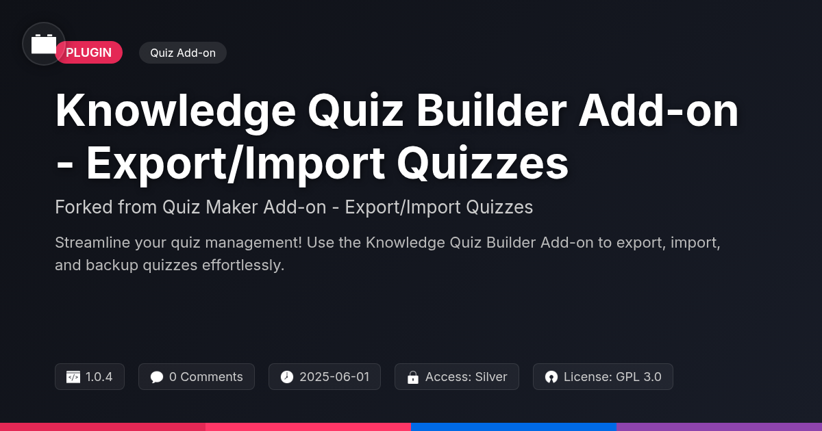 Knowledge Quiz Builder Add-on - Export/Import Quizzes forked from Quiz Maker Add-on - Export/Import Quizzes Knowledge Quiz Builder Add-on - Export/Import Quizzes forked from Quiz Maker Add-on - Export/Import Quizzes