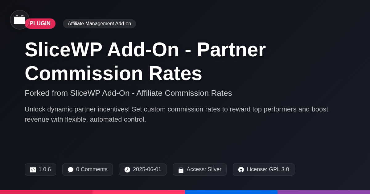 SliceWP Add-On - Partner Commission Rates forked from SliceWP Add-On - Affiliate Commission Rates SliceWP Add-On - Partner Commission Rates forked from SliceWP Add-On - Affiliate Commission Rates