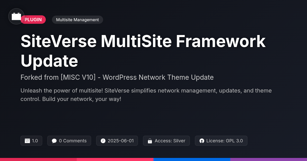 SiteVerse MultiSite Framework Update forked from [MISC V10] - WordPress Network Theme Update