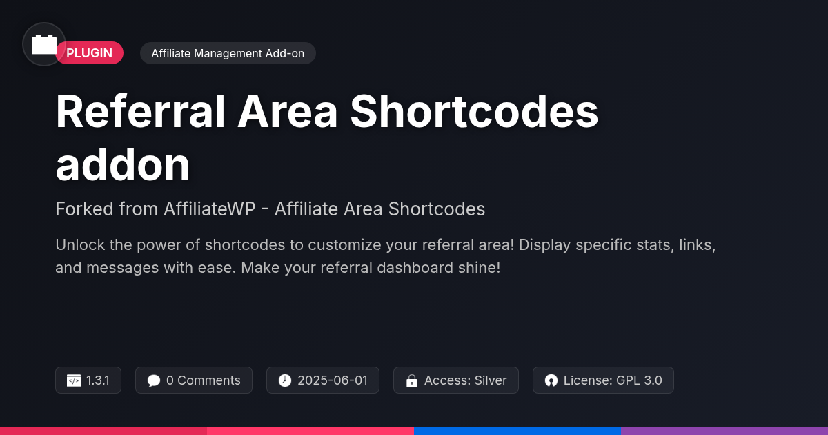 Referral Area Shortcodes addon forked from AffiliateWP - Affiliate Area Shortcodes Referral Area Shortcodes addon forked from AffiliateWP - Affiliate Area Shortcodes