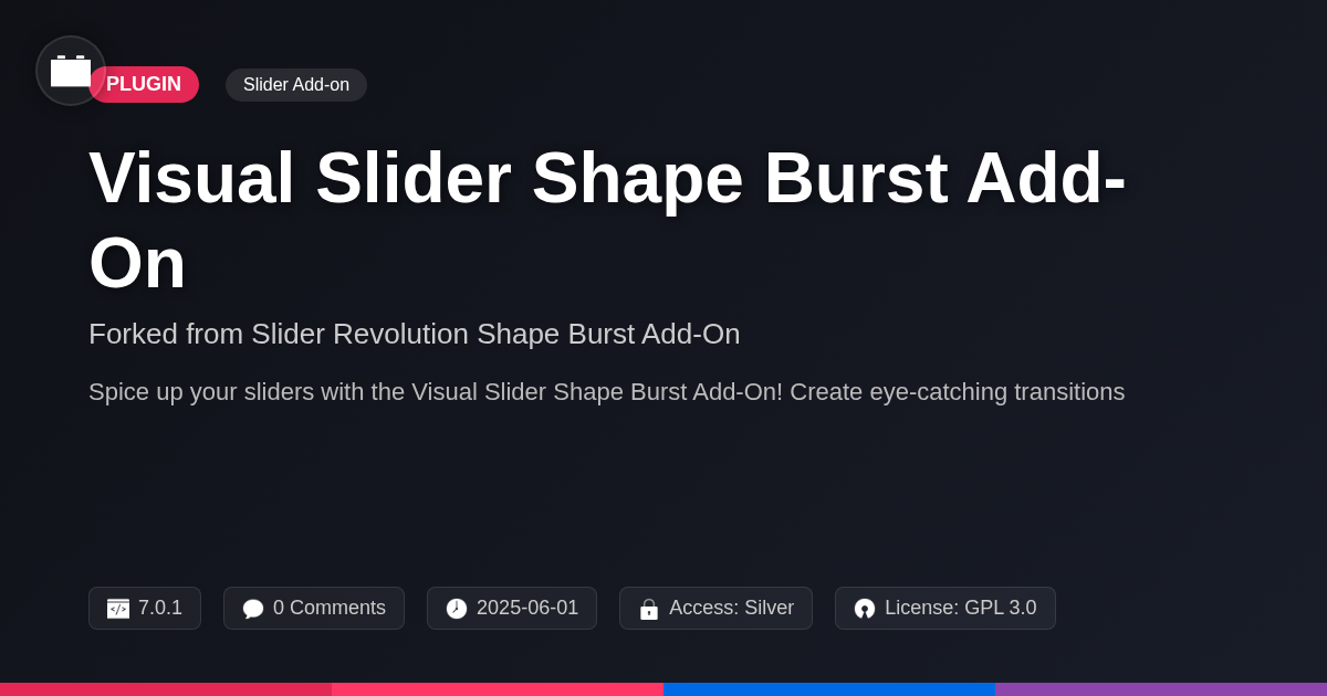 Visual Slider Shape Burst Add-On forked from Slider Revolution Shape Burst Add-On Visual Slider Shape Burst Add-On forked from Slider Revolution Shape Burst Add-On